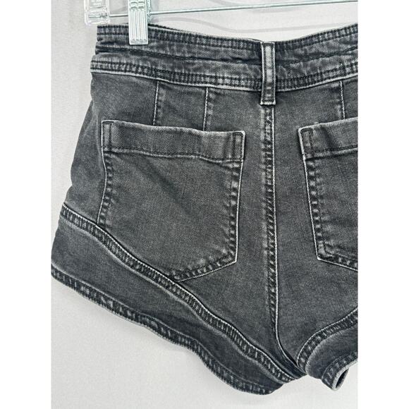 Pilcro Shorts Womens 25 Black Gray Denim MidRise Curved Hem Retro Daisy Dukes - Picture 5 of 15